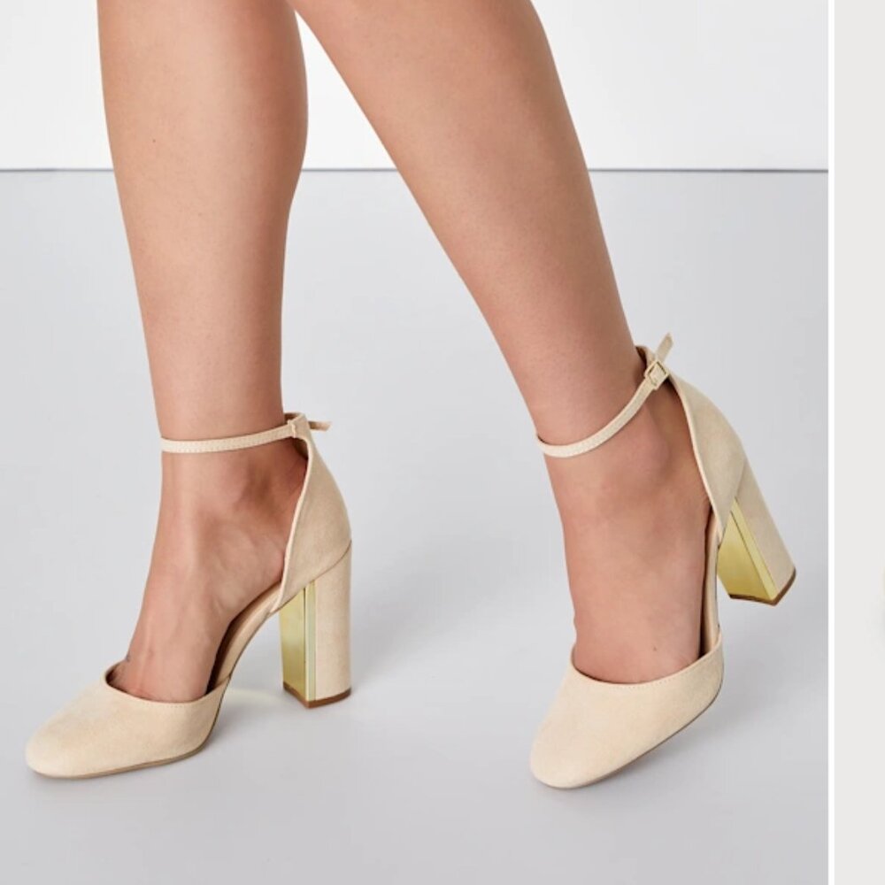 Light Nude Suede Ankle Strap Heels